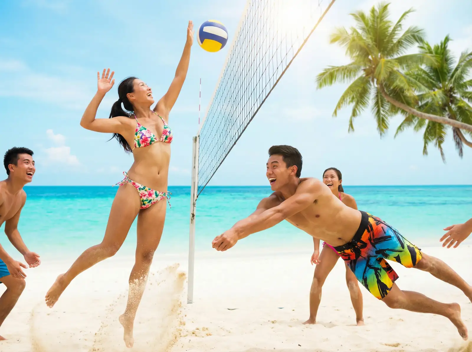 爱情岛 嘉宾们在海角沙滩上进行趣味运动